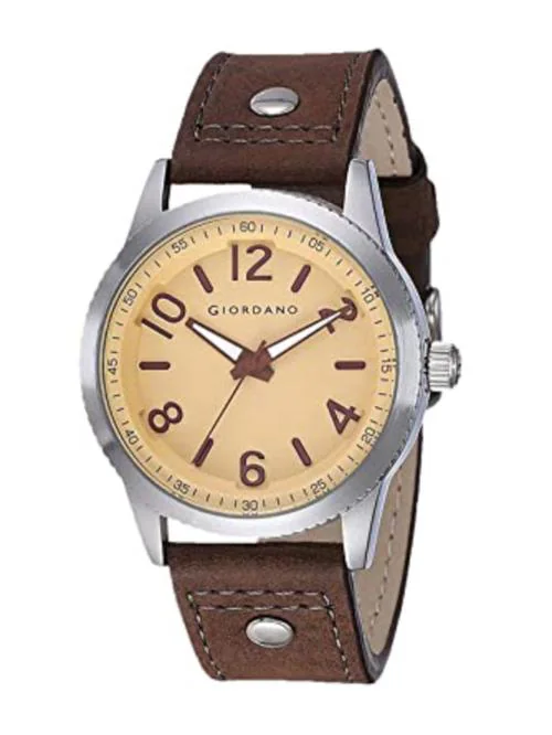 Giordano Analog Beige Dial Brown Strap Watch For Men