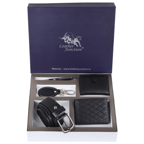 Buy Leather Junction 5 in 1 Black Leather Wallet, Belt, Card Holder