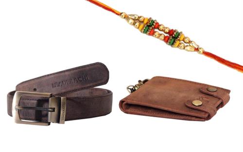 Leaderachi Men Leather Multicolor Wallet And Belt Combo (Rakhi-Wb-10)