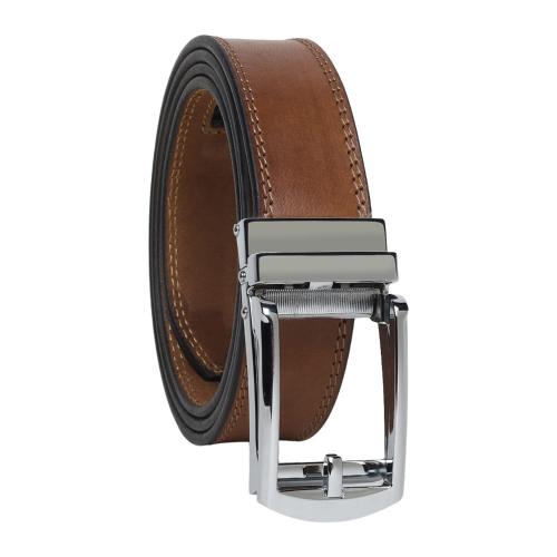 Caddim Men's Auto-Lock Original Genuine Leather Belt|100% Leather Belt No Holes 253 OLIVE-SILVER