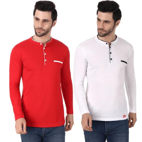 GulGuli Stylish and Handsome Full Sleeves Men's Tshirt Pack of 2(Red and White) - L