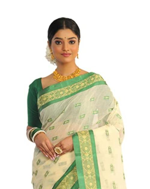 Raj Saree House Women's Traditional Ethnic Wear Pure Cotton Bengali Handloom Tant Saree (Without Blouse Piece)