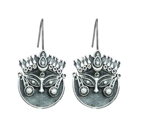 Kyoot Jewels Afghani Traditional Oxidised German Silver Goddess Style Dangle Oxidized Drop Earrings Boho Jewellery For Girls and Women