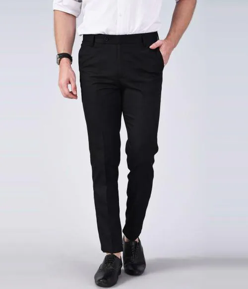 AD & AV Men Black Solid Synthetic Single Formal Trousers