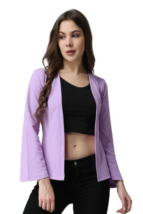 Popwings Front Open Women Lavender Shrug with Bell Sleeve | Latest Solid Design Shrugs Women | Stylish Shrugs | Regular Shrugs