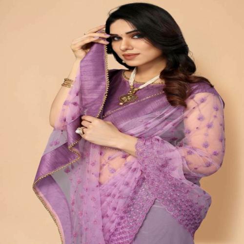 Zarukh Embroidered Bollywood Net Saree (Purple)