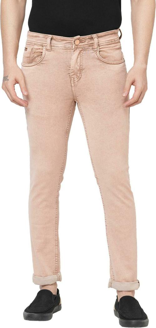 TAPA Men Light Brown Solid Cotton Lycra Blend Jeans