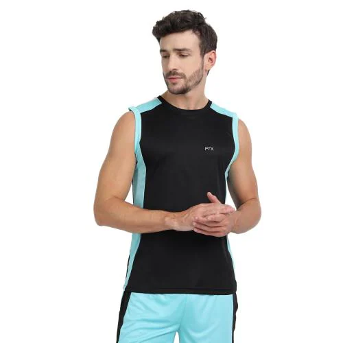 FTX Drifit Mens Cut & Sew Round Neck Sleeveless Charcoal Sports Tshirt