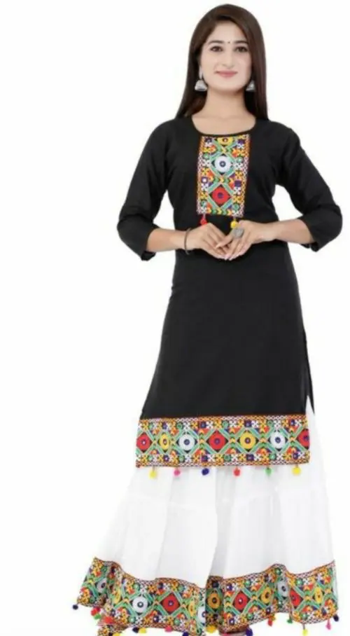 IPLIK KC Shop Women Black Applique Viscose Rayon Kurta and Palazzo Set - XXL (KC Shop-Black337-KS Shopsy)