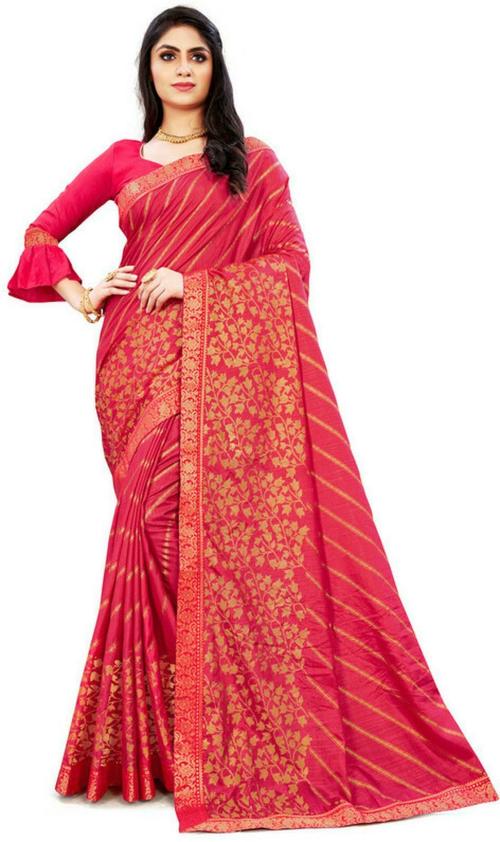 GEVARIYA FASHION HUB Women Red Embellished Silk Blend Saree