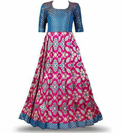 Shivangi clothing Shivangi Lemon Patola Long Gown (9-10 Years)