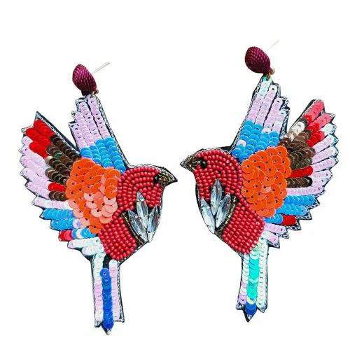 Vinca Jewel's Bird inspired seed bead earrings for women & Girls -Fuschianet Accessories Lightweight Boho Sequins Drop jewelry- Perfect for Occasions like Wedding,Anniversary and Valentine's day