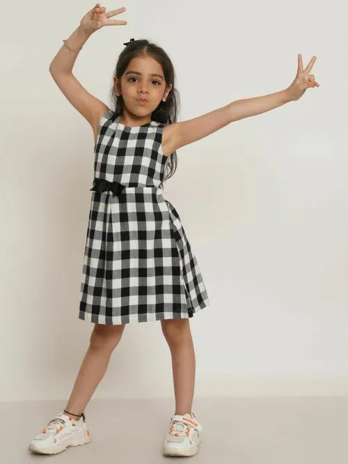 Creative Kids Girl Black & White Checked A-Line Dress