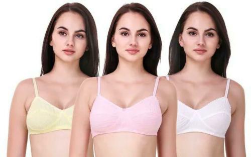 Piylu Women's Multicolor Cotton Blend Pack of 3 Non Padded Bra (40)