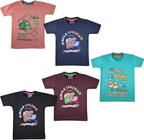 Jisha Boys Multicolor Printed Cotton Blend T-Shirt