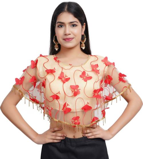 Trendzmy Women Beige, Red Solid Cotton Blend Round Neck Blouse, Free Size