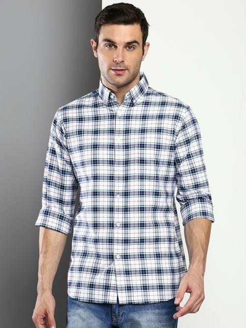 Dennis Lingo Men's Slim Fit Cotton Checkered Full Sleeves Casual Shirt (White)