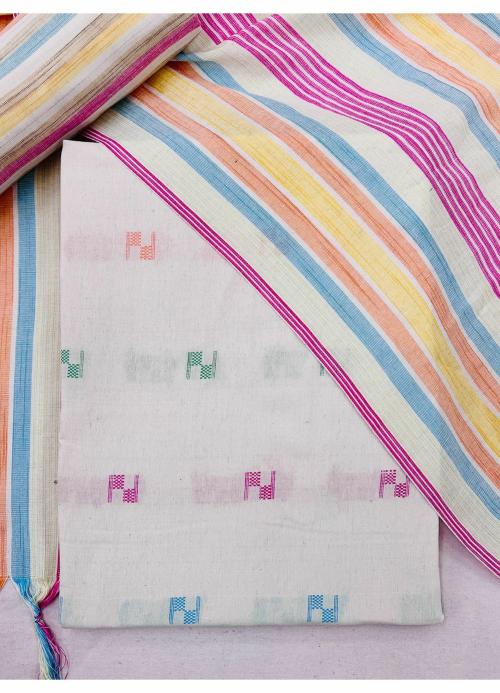 KVSFAB Women's Multicolor Handloom Cotton Unstitched Dress Material