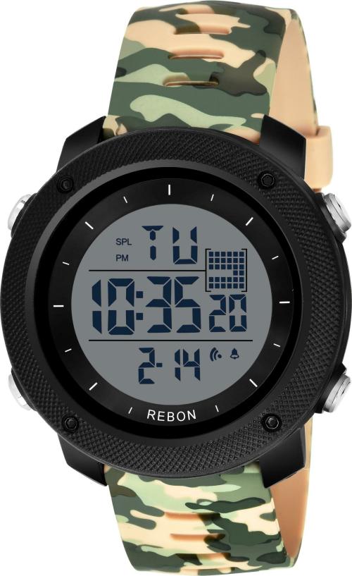 Reborn Digital Watch Grey Dail Beige Strap Wrist Digital Watch for Men