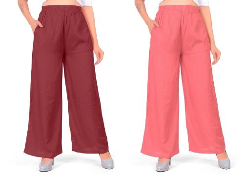 MEVABA Rayon viscose Palazzo pants for women by LIVA| Light weight breathable fabric (Pack of 2)