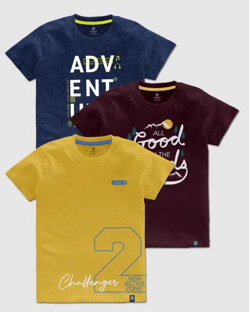 CODEZ Stylish 100% Cotton Graphic Printed tshirts for Boys | Pack of 3 | Multicolor3 | 13-14 Y
