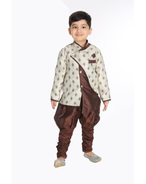SFC FASHIONS Boys Brown Printed Art Silk Kurta and Pyjama Set