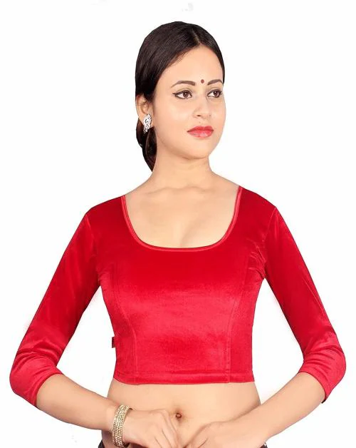 SOMSHELL Women's Velvet Sretachble Readymade Blouse For Saree (Red) - Size: Medium