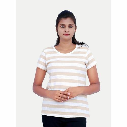 Rad Prix Women White / Beige Striped T-shirt