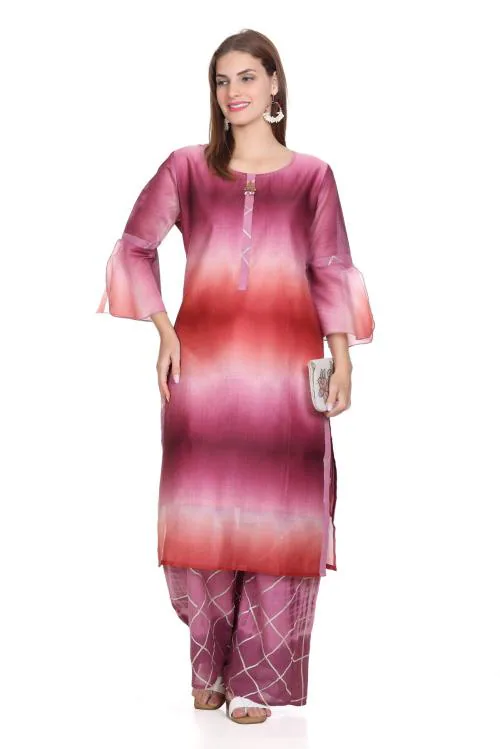 Elthia's Trendy 3Pc Kurti Plazo Dupatta Set for Women-Pink