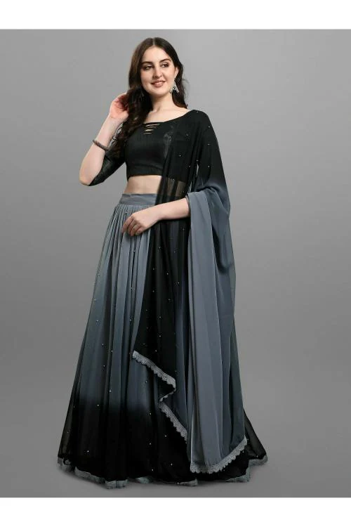PMD Fashion Women Grey Solid, Embellished Chiffon Blend, Georgette Blend Art Silk Semi Stitched Lehenga Choli (Free Size, Pack of 1)