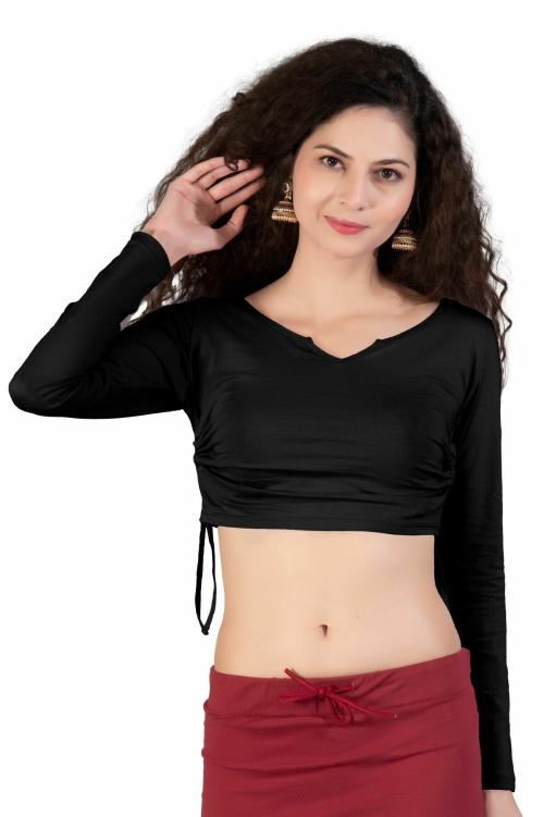 THE BLAZZE A1909 Women's Cotton V Notch Neck Half Sleeves Adjustable Drawstring Crop Tops Readymade Saree Blouse for Women