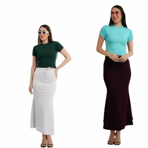 FASHION GAON Microfiber Fishcut Flare Saree Shapewear, Petticoat, Skirts for Women, Lycra Shape Wear | White-Wine | M | Pack of 2
