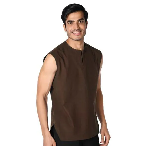 Chamomile Men Brown Solid 100% Organic Cotton Khadi Muscle Vest (44)