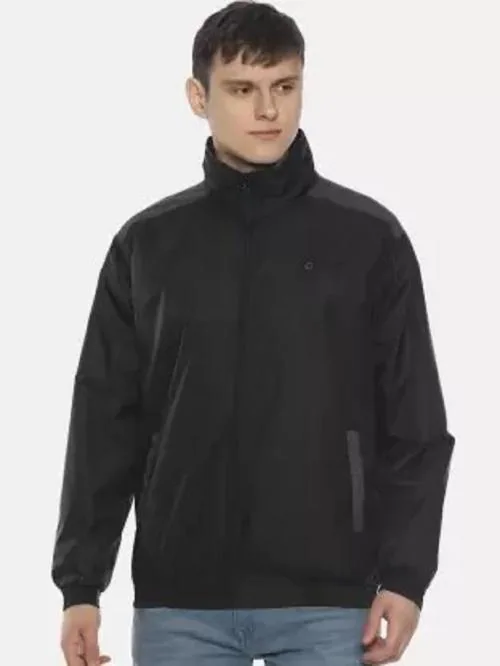 VROJASS Super Self Design Men Wind Cheater (Black -Grey)