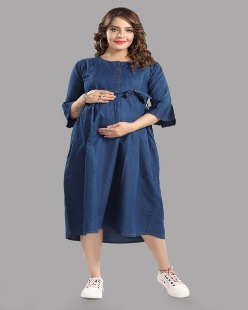 MOMTOUCH MATERNITY Denim Solid Maternity Dress
