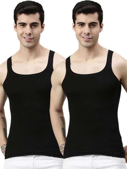 Lux Cozi Black Cotton Blend Gym Vest Pack of 2