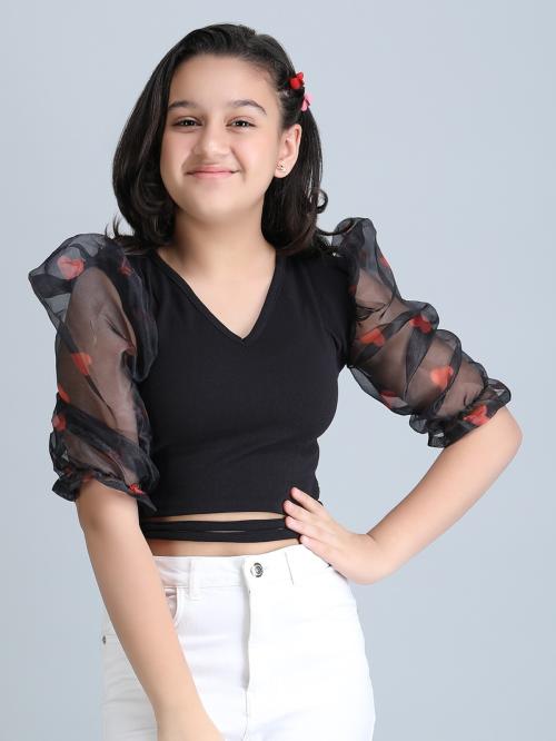 EN CREATION Kids Top Printed Puff Sleeves Flawsome Funky Girls Tops|Lycra Blend |Regular Full Sleeves Top|Printed Girl Upper Wear|Girls Dress I_7-8 YEARS