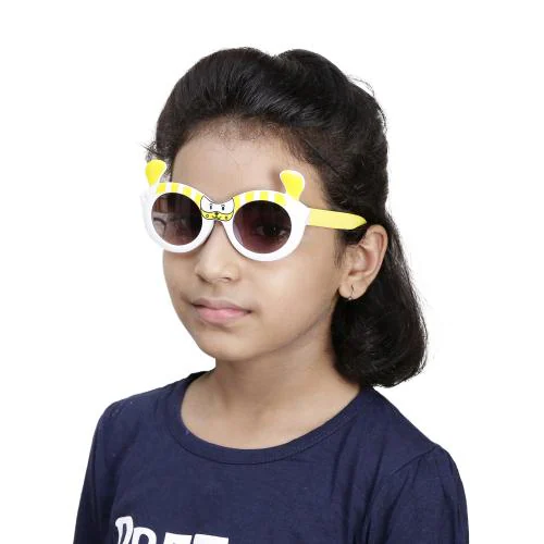 Amour White & Dark Pink Full Framed Bear Ears & Paws Medium Sized Cat Eye sunglass with Purple Gradient Lens for Girls (6-9 Years)