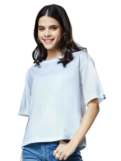 The Souled Store Women White Solid Cotton T-Shirts