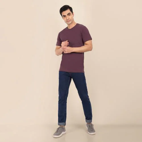 Tom Hiddle Mens solid half sleeve Premium cottton Tshirts | Pack of 1 | Wine | M