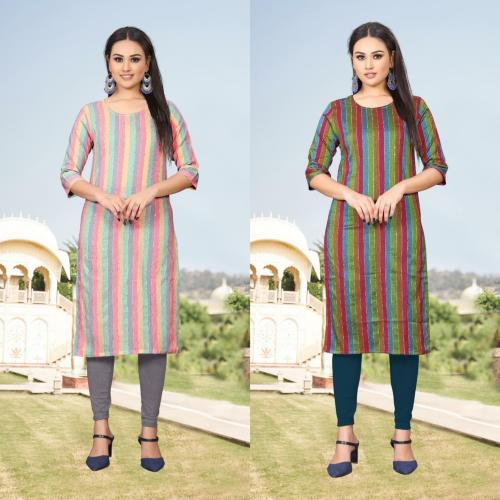 Kush Women Multicolor Self Design Cotton Linen Straight Kurta (S)