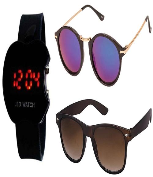 Y&S Unisex Sunglasses for Men And Women with Led Digital Wrist Watch Combo ( YS2107-RisiBM-WayBrwn-Led )
