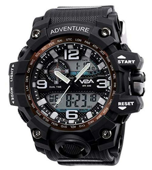 V2A Analog Digital 3ATM Waterproof Sports Watch with Backlight Alarm Snooze Stopwatch for Men (Black)