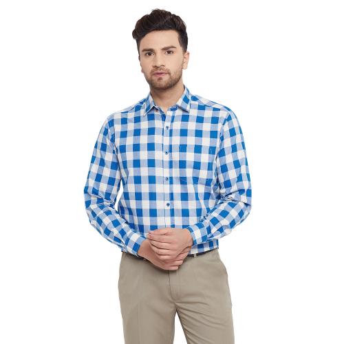 D Kumar Men's Cotton Regular Fit Blue Checkered Full Sleeves Formal / Casual Shirt