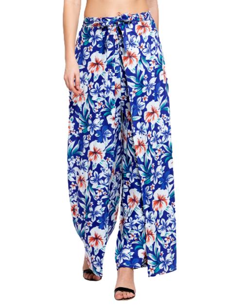 Klotthe Women Blue Printed Parallel Slit Plazo
