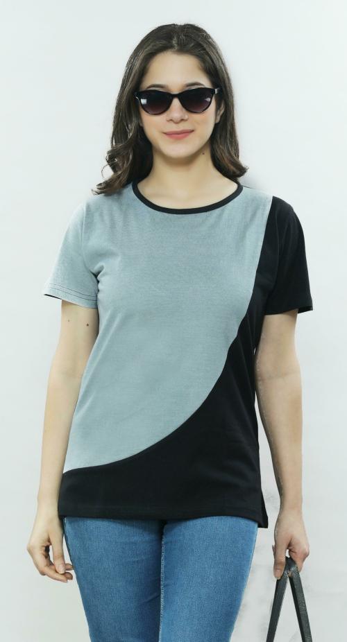 BASE 41 Women Grey Colorblock Hosiery T-shirt