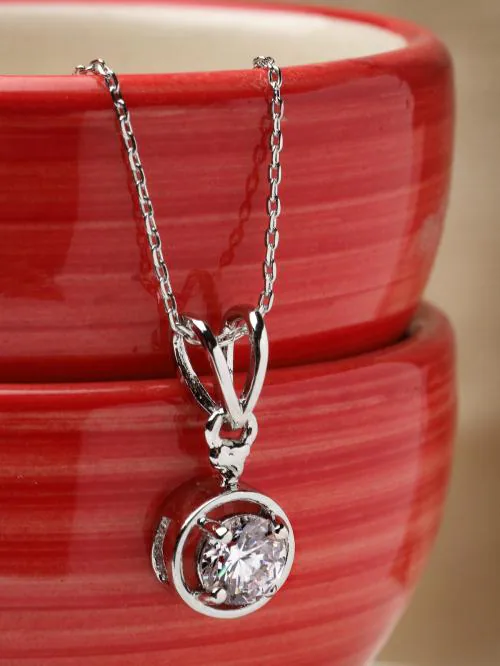 Pissara by Sukkhi Finely 925 Sterling Silver Round Shaped Cubic Zirconia Pendant With Chain For Women & Girls|with Authenticity Certificate, 925 Stamp & 6 Months Warranty