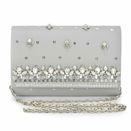 Jazma life womens clutch bag silver wedding,dinner,party purse for women (Grey)