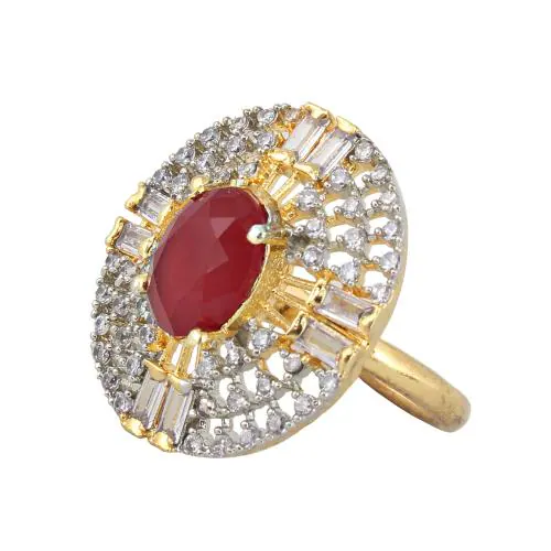 Lucky Jewellery 18K Gold Plated (AD) Magenta Color Ring For Girls & Women
