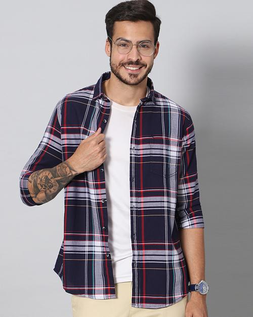Men's Full Sleeves Oxford Weave Cotton Checks Shirt